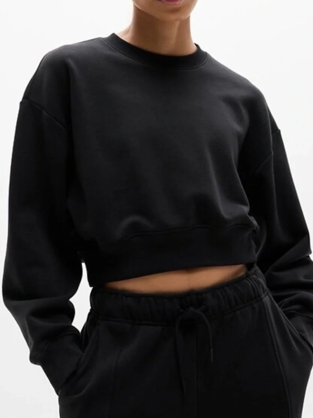 NWT Athleta Heavyweight Terry Ultra Crop Crew Sweatshirt in Black